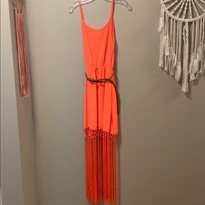 Gianni bini neon orange tassel dress